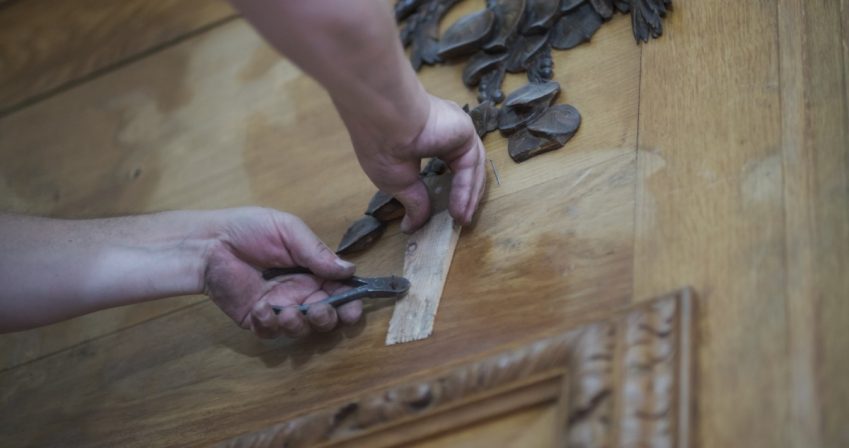 The Grinling Gibbons is removed piece by piece